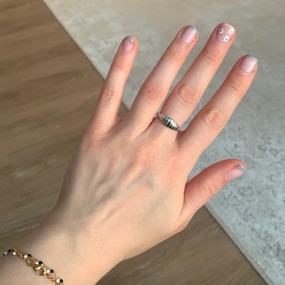 Silver twist ribbed chunky ring Sz 7 - Picture 2 of 4